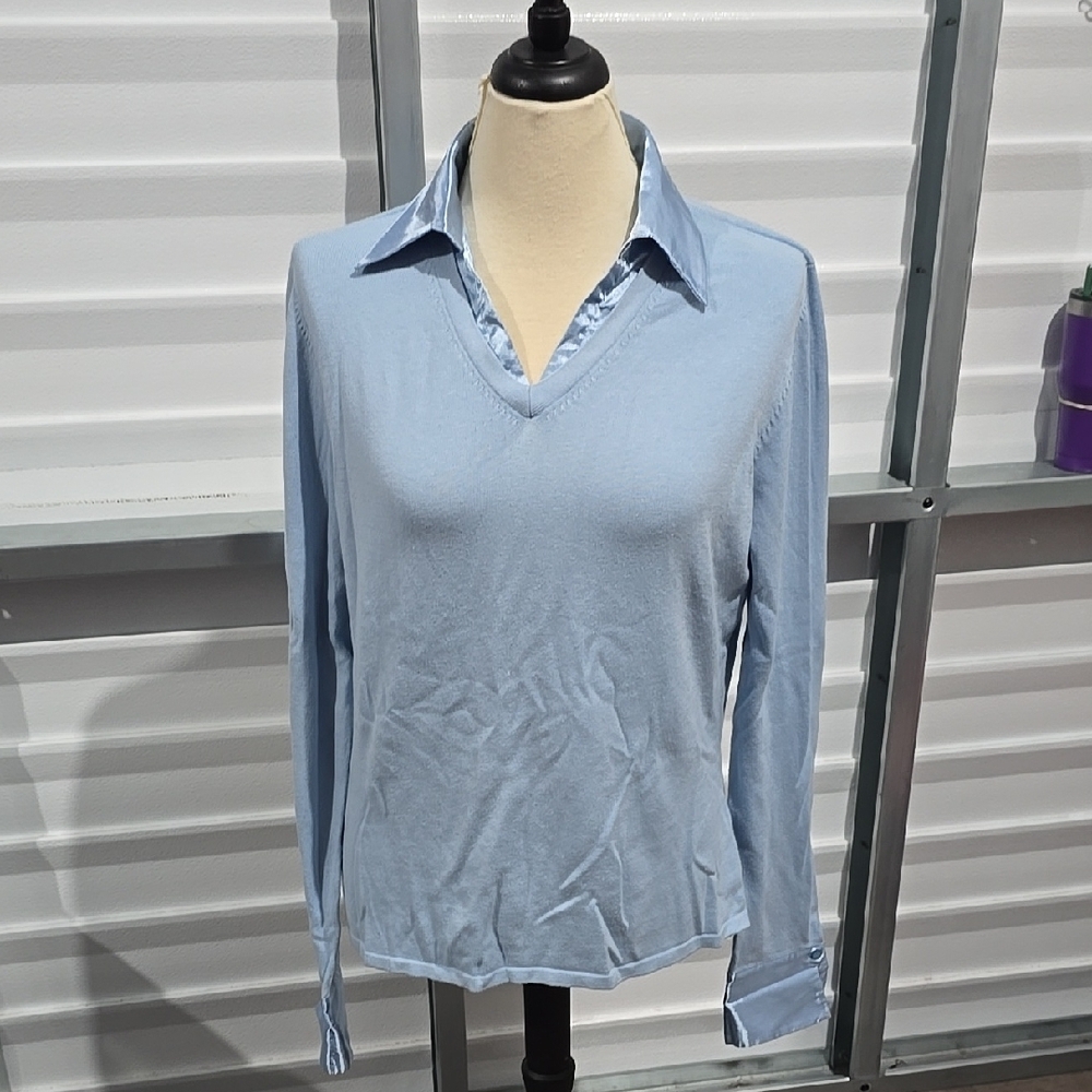 Worthington Blue Fitted Button Down Shirt Notched Collar